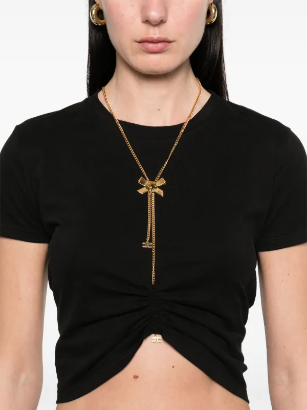 Elisabetta Franchi リボンネックレス付 Tシャツ Elisabetta Franchi リボンネックレス Tシャツ | ブラック