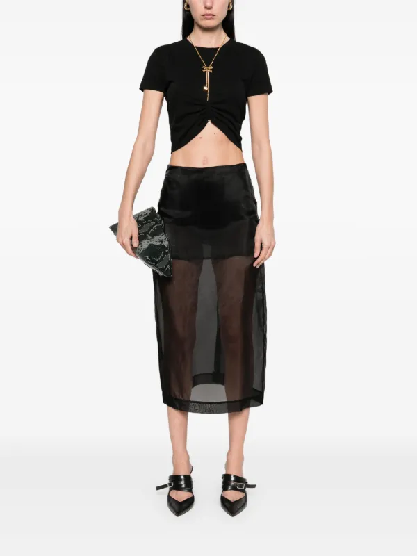 Elisabetta Franchi リボンネックレス付 Tシャツ Elisabetta Franchi リボンネックレス Tシャツ | ブラック