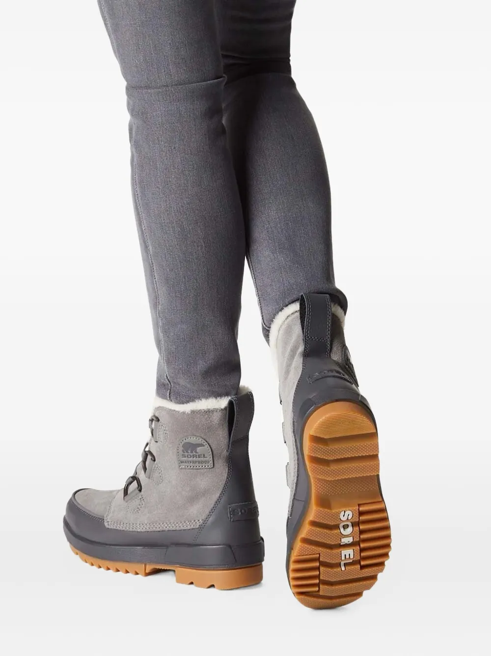 Sorel Lace-up Fur Boots In Gray