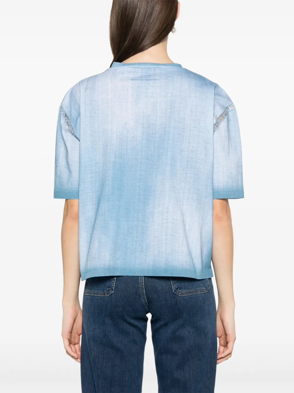 Ermanno Scervino T-shirt met denim-print Blauw