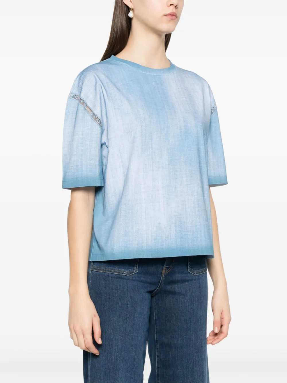 Ermanno Scervino T-shirt met denim-print Blauw