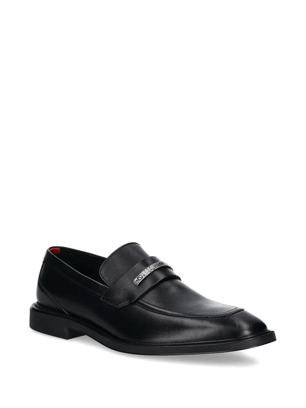 HUGO logo-engraved leather loafers - Zwart