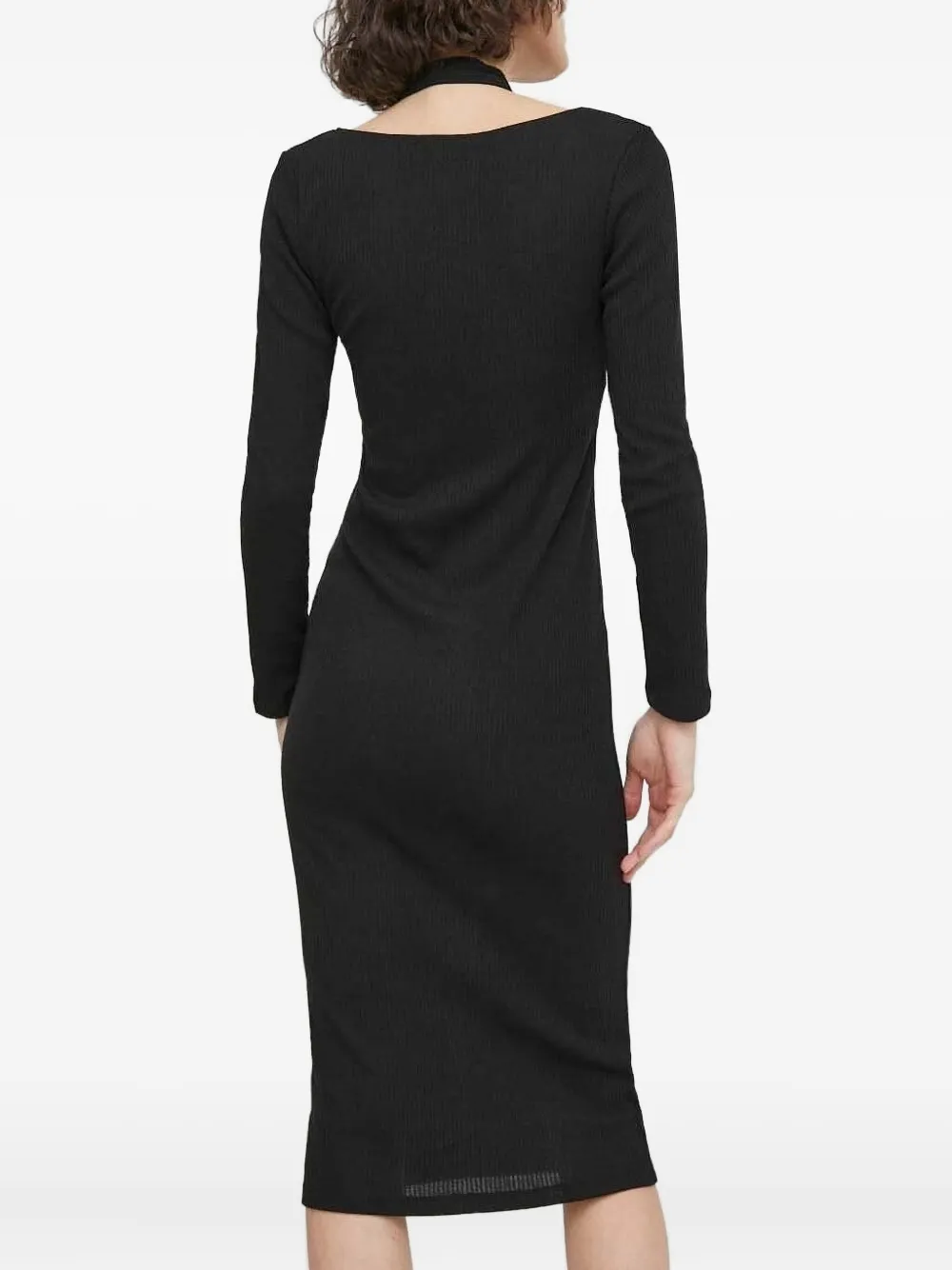 Sisley twist-neck ribbed dress - Zwart