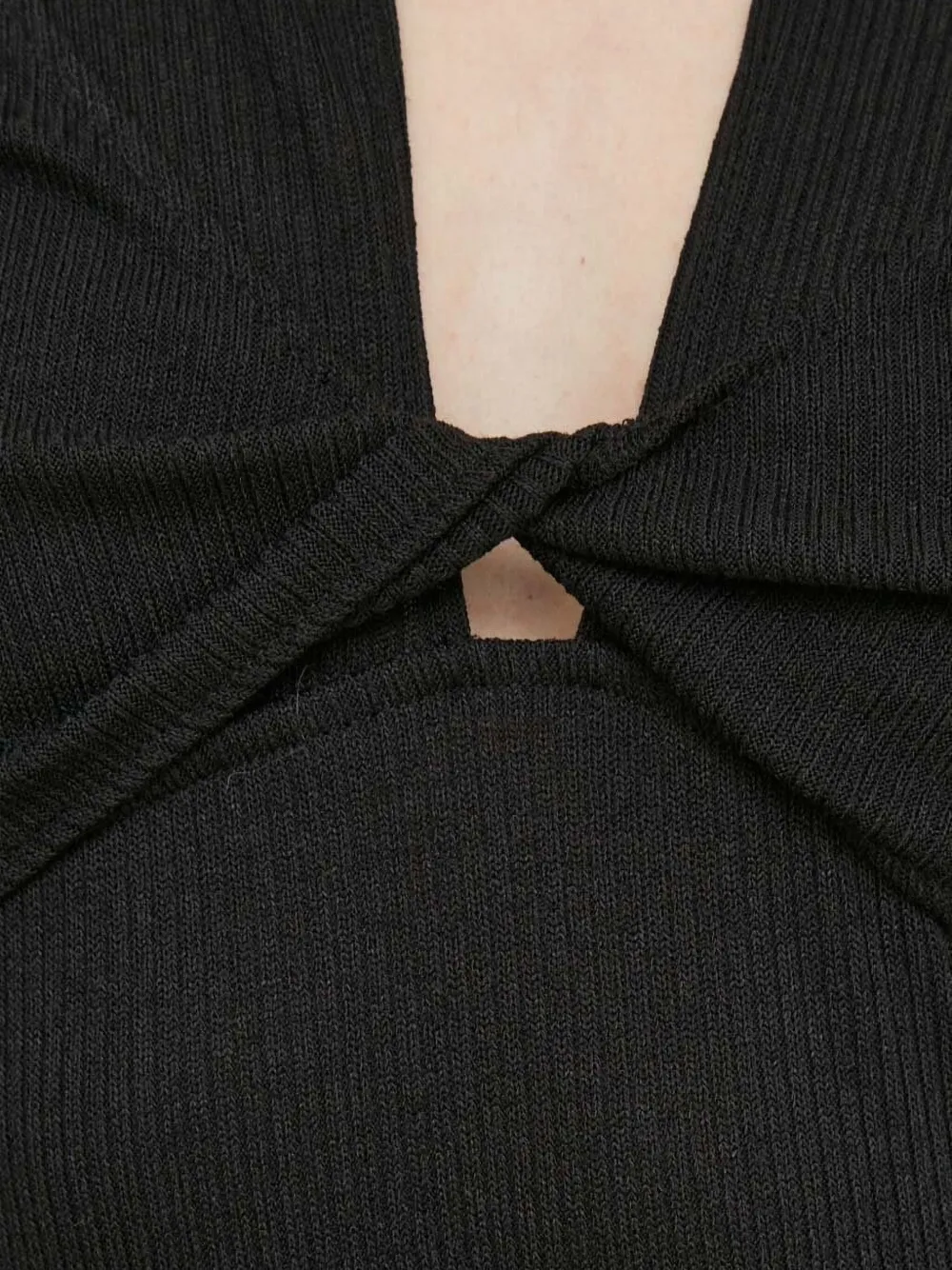 Sisley Geribbelde jurk met gedraaide hals Zwart