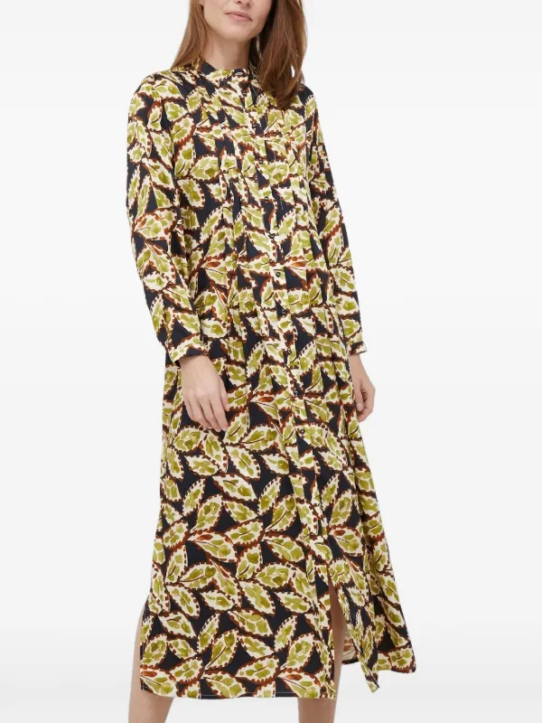 Sisley leaf-print Midi Day Dress | Green | FARFETCH