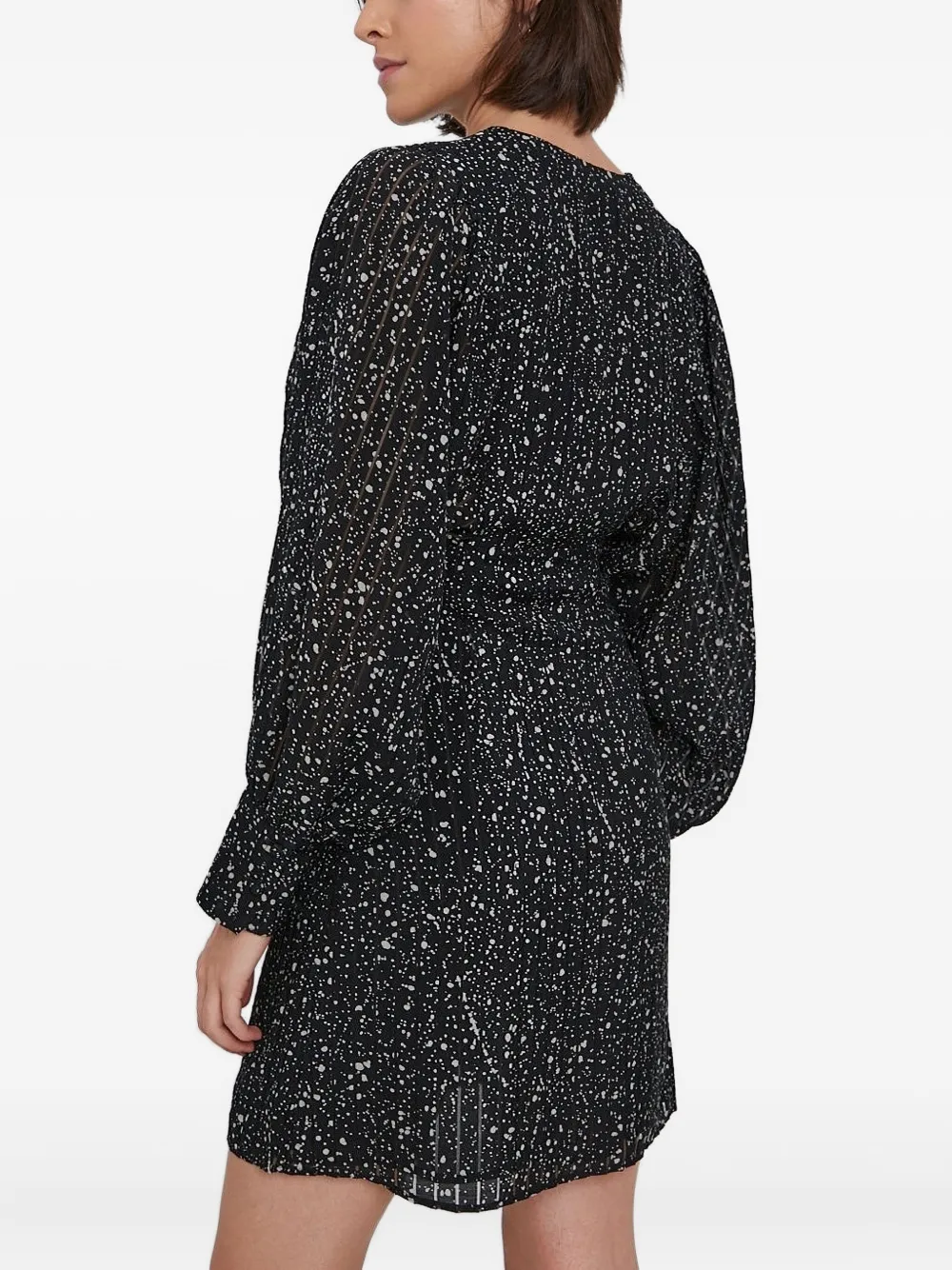 Sisley Paris Puff-sleeve Speckle-print Dress In Black