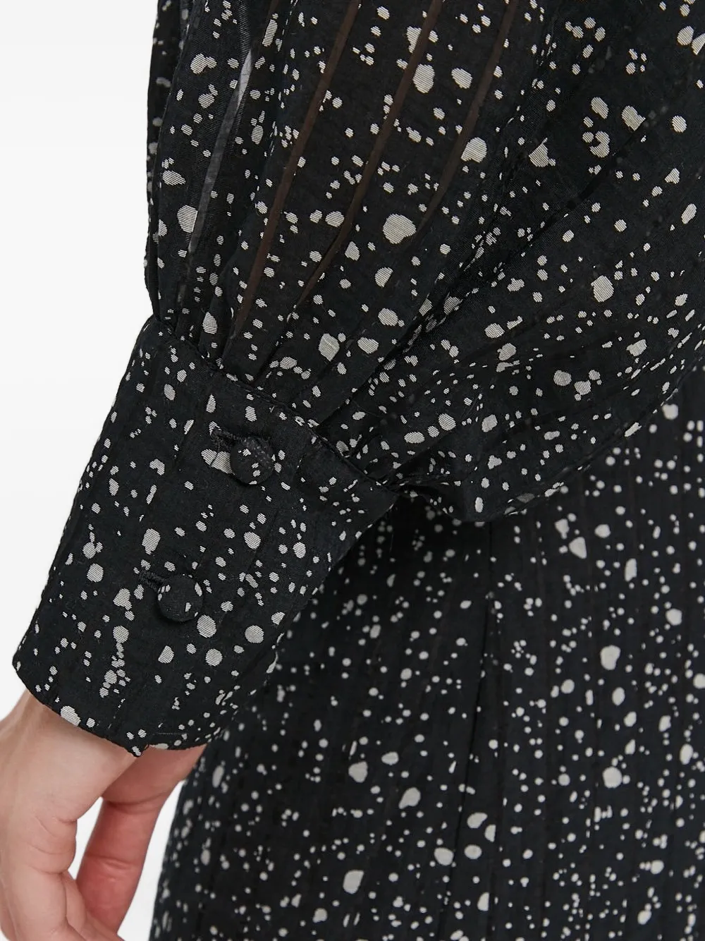 Sisley Paris Puff-sleeve Speckle-print Dress In Black