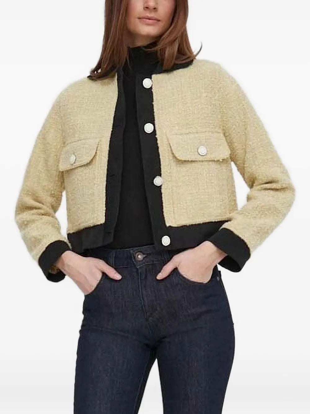 Sisley Paris Buttoned-pocket Tweed Jacket In Neutral
