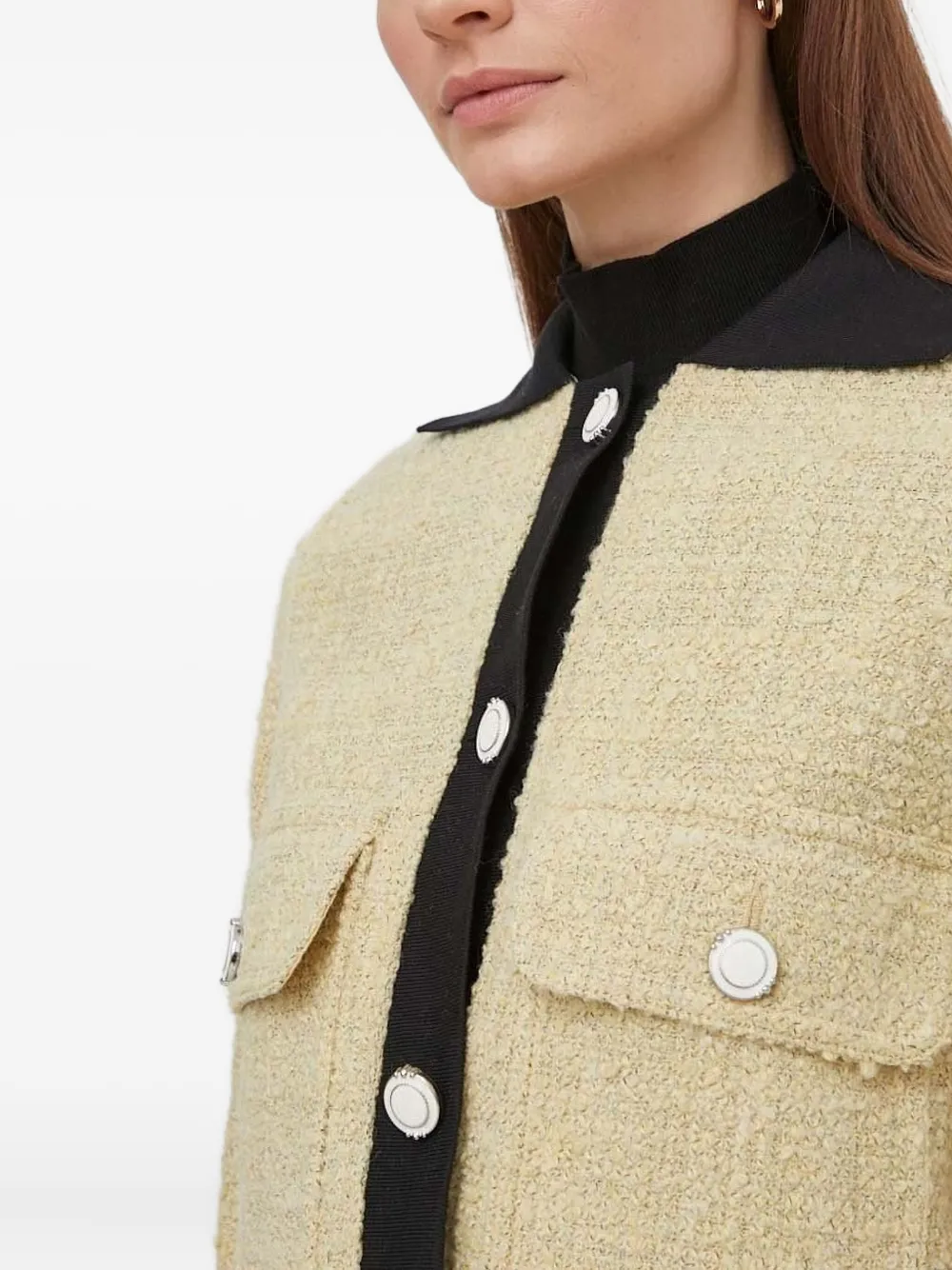 Sisley Paris Buttoned-pocket Tweed Jacket In Neutral