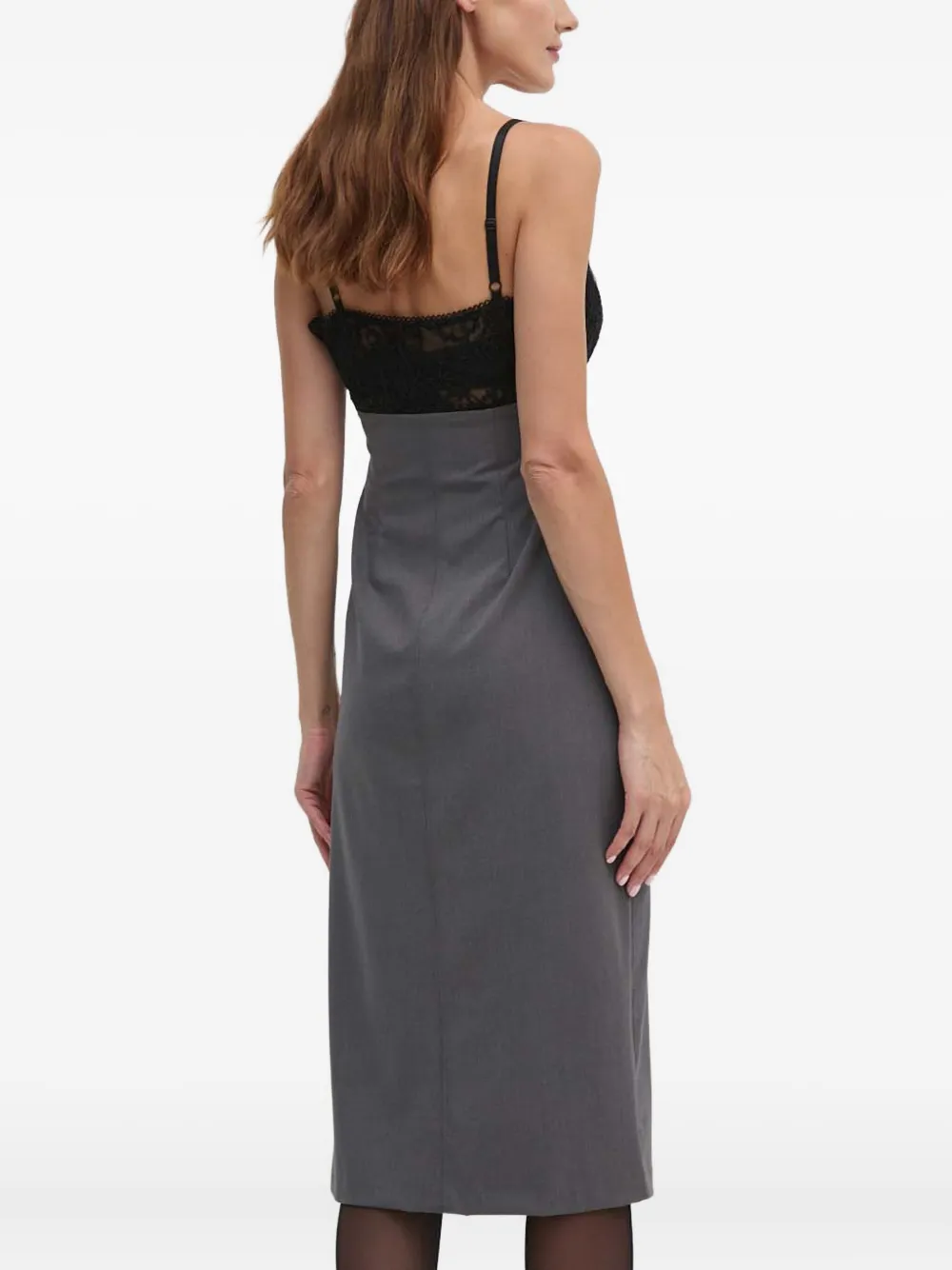 Sisley Paris Lace-panel Midi Dress In Gray