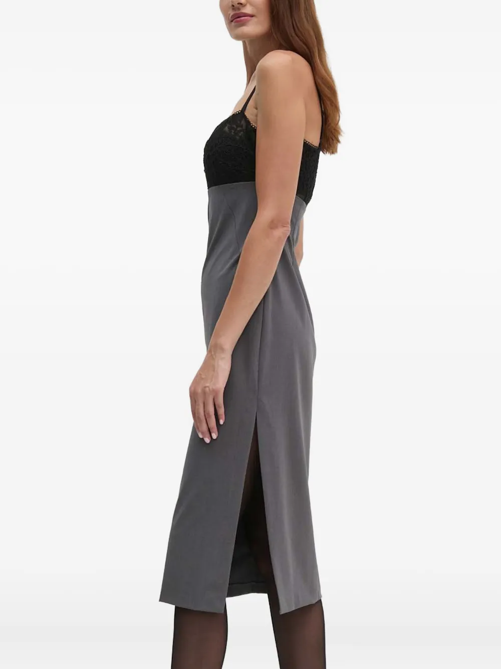 Sisley Paris Lace-panel Midi Dress In Gray