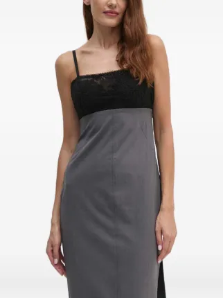 chinese dress ladies Women's Haven Flared Folded Collar Cotton Lace Midi Dress Xs/S/M/L Grey Mean Blvd, Xs / Grey