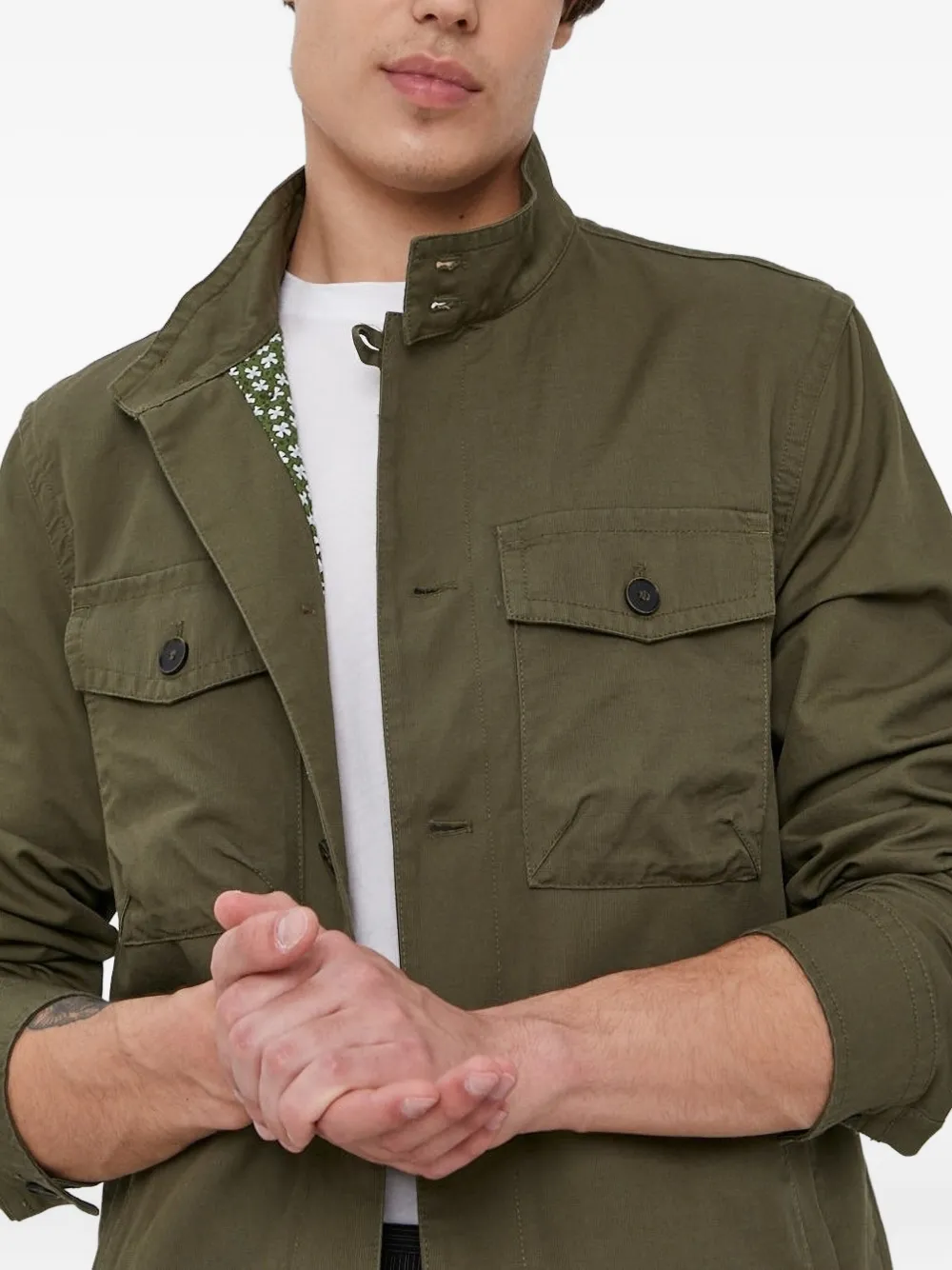 Sisley buttoned flap-pockets shirt jacket Groen