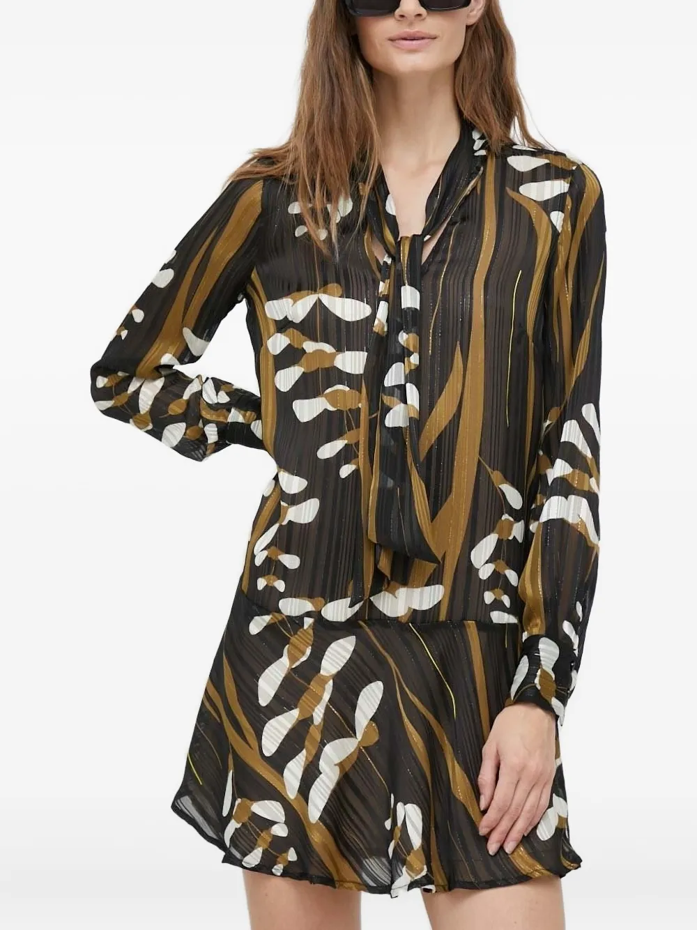 Sisley tie-neck mini dress | Black | Image 1