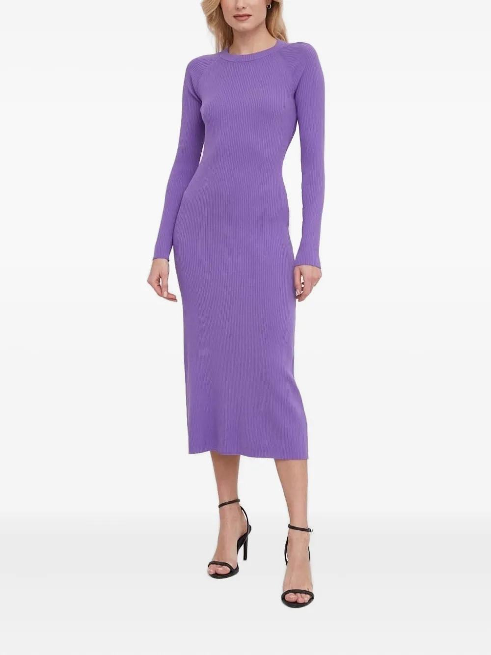 Sisley Paris Ribbed Open-back Midi Dress In Purple