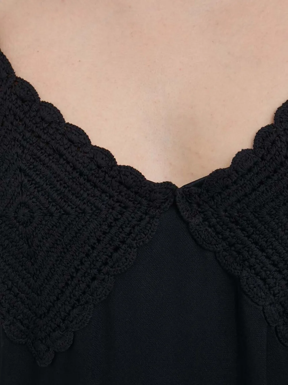 Sisley Paris Crochet-detail Midi Slip Dress In Black