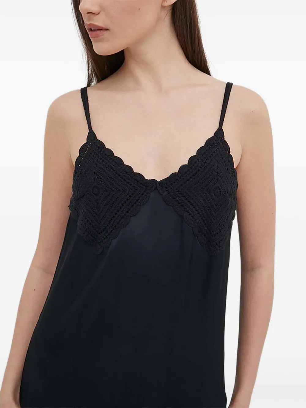 Sisley Paris Crochet-detail Midi Slip Dress In Black