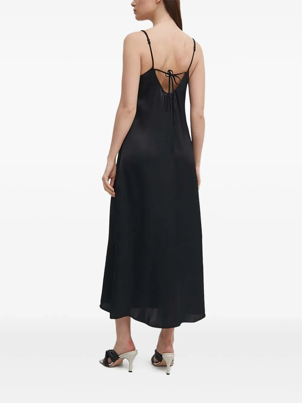 Sisley Paris Crochet-detail Midi Slip Dress In Black