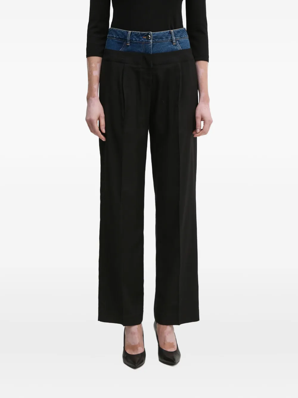 Sisley Paris Denim-panel Trousers In Animal Print