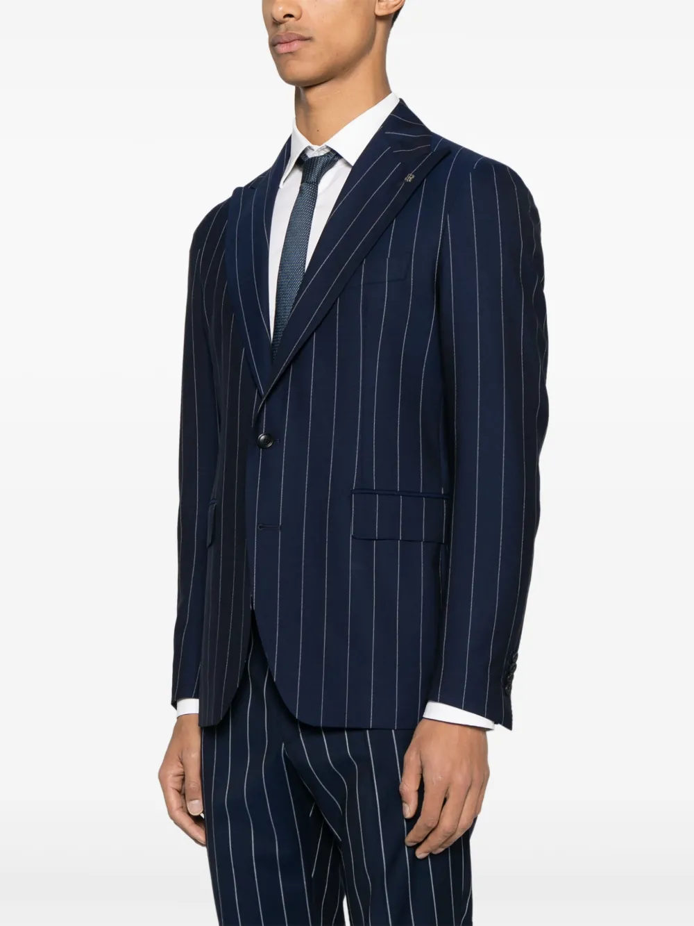 Shop Tagliatore Pinstriped Blazer In Blue