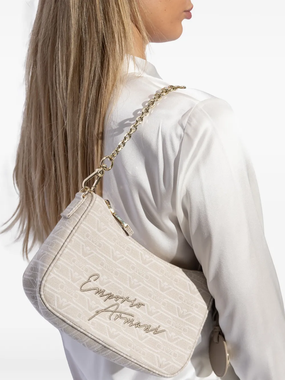 Emporio Armani embroidered logo shoulder bag - Beige