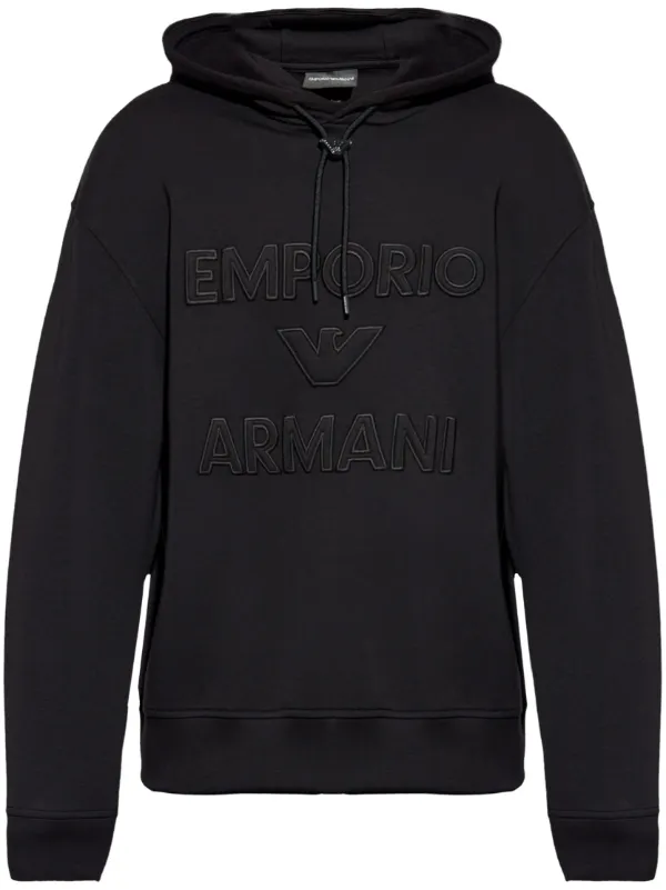 Emporio Armani logo-appliqué Hoodie Black FARFETCH IN