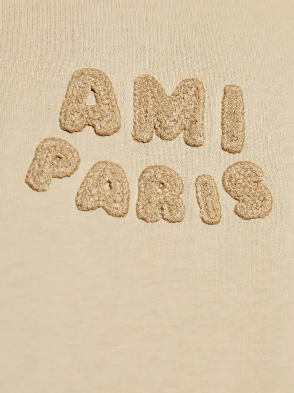 AMI Paris logo-embroidered T-shirt | Neutrals | FARFETCH