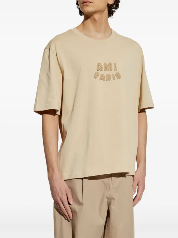 AMI Paris logo-embroidered T-shirt | Neutrals | FARFETCH
