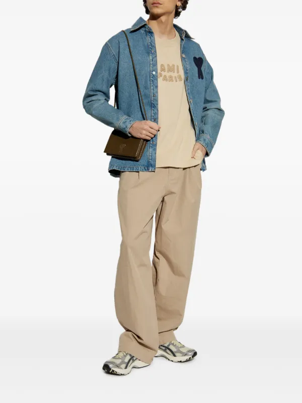 AMI Paris logo-embroidered T-shirt | Neutrals | FARFETCH