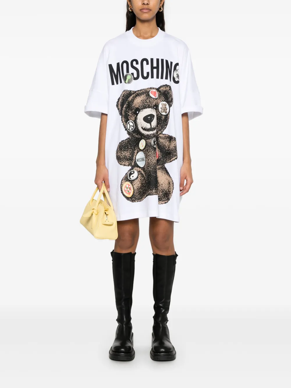 Moschino T-shirtjurk met teddybeerprint - Wit