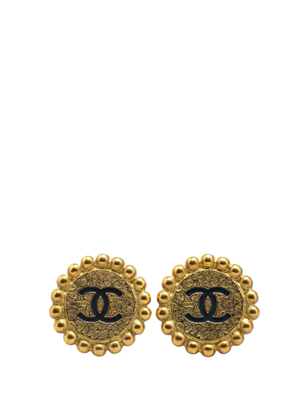 CHANEL Pre-Owned 1994 Gold Plated CC Button Clip On Earrings costume earrings | Gold | Image 1