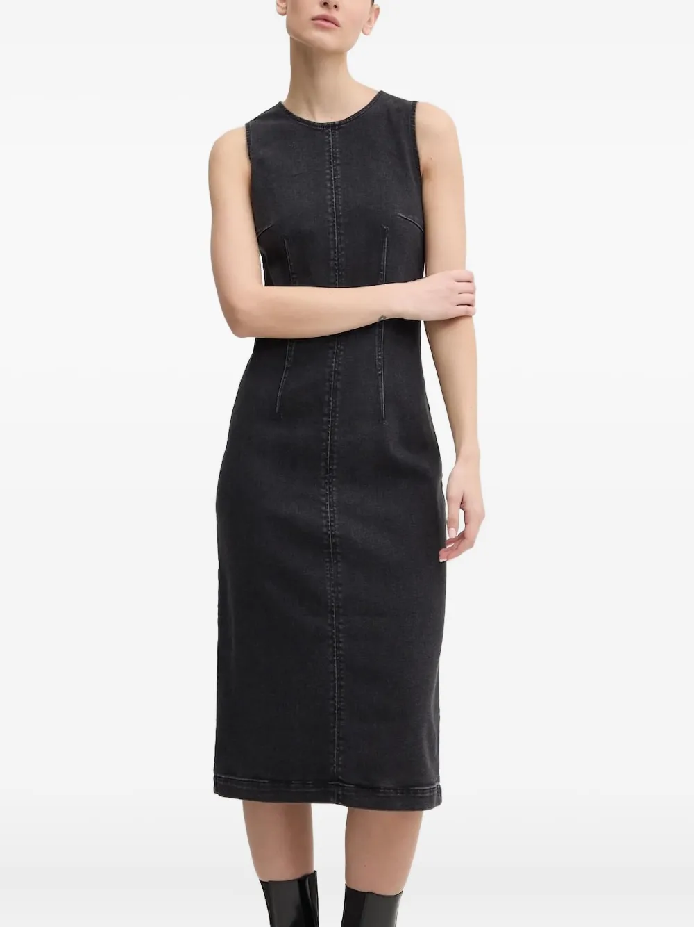 HUGO sleeveless seam-detail midi dress Zwart