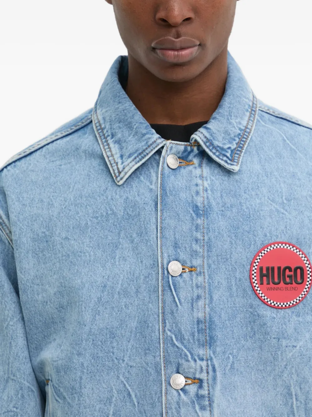HUGO Denim jack met logopatch Blauw