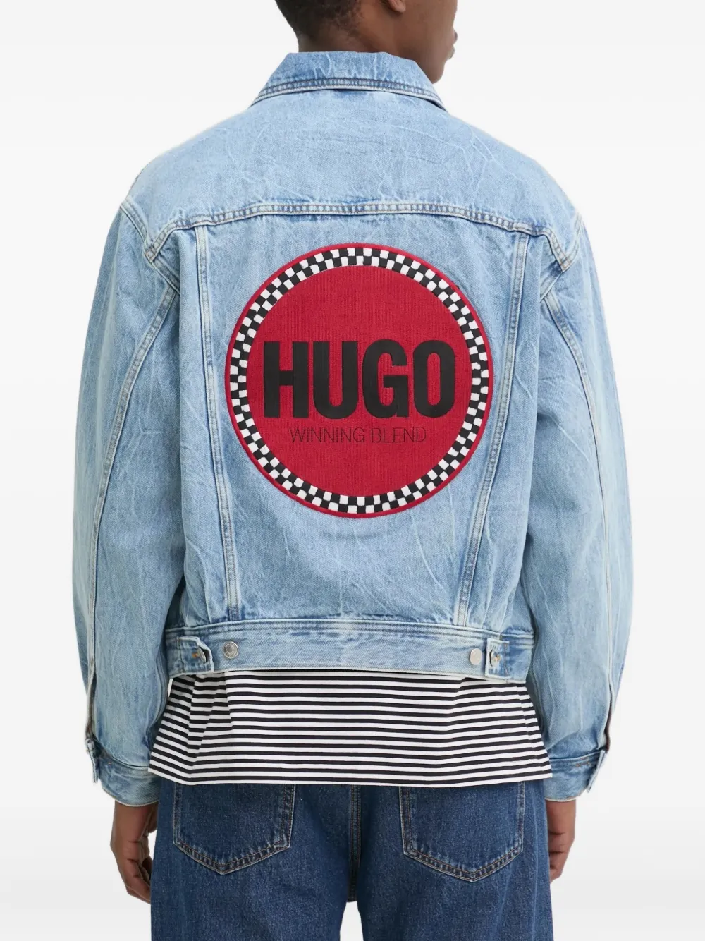 HUGO Denim jack met logopatch Blauw