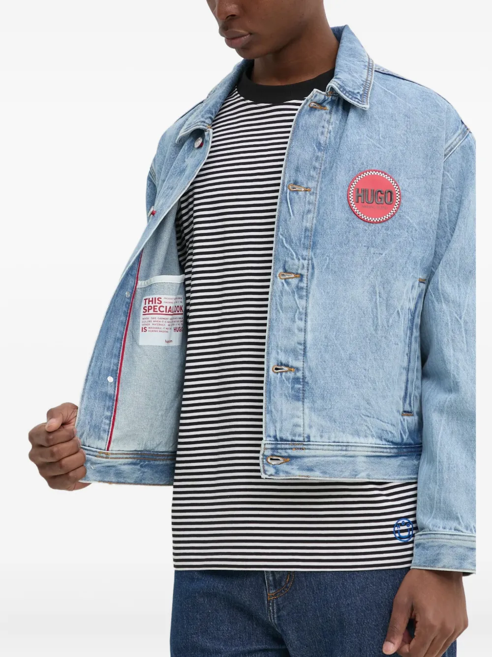 HUGO Denim jack met logopatch Blauw