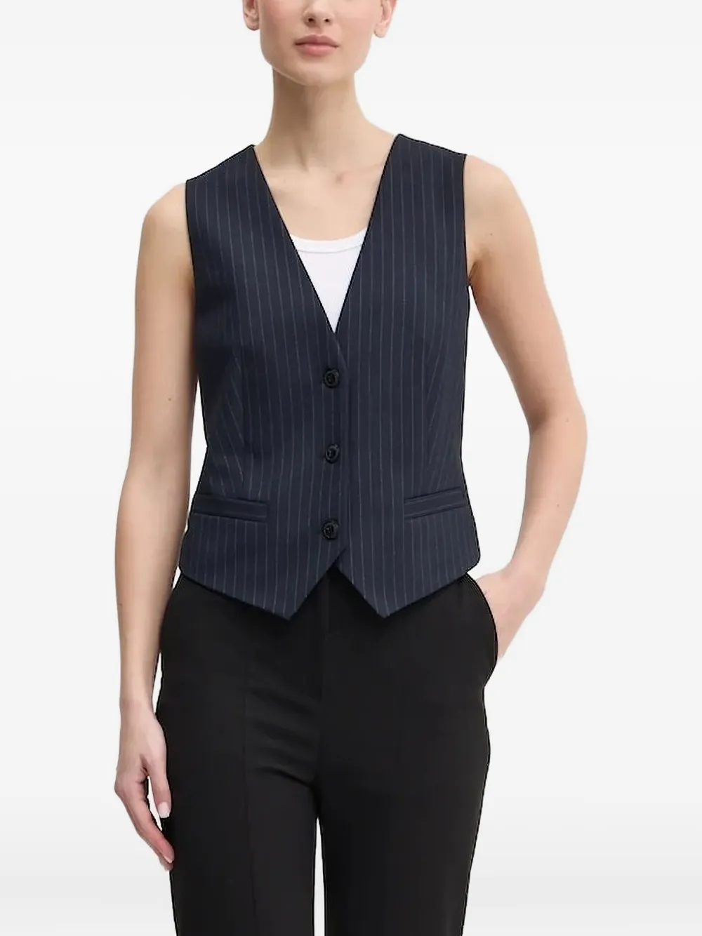 Hugo Boss Pinstripe Sleeveless Waistcoat In Blue