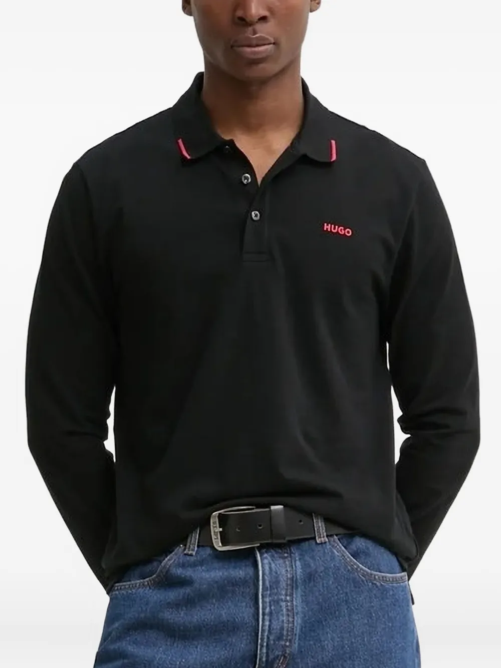 HUGO Derriko long-sleeve polo shirt Zwart