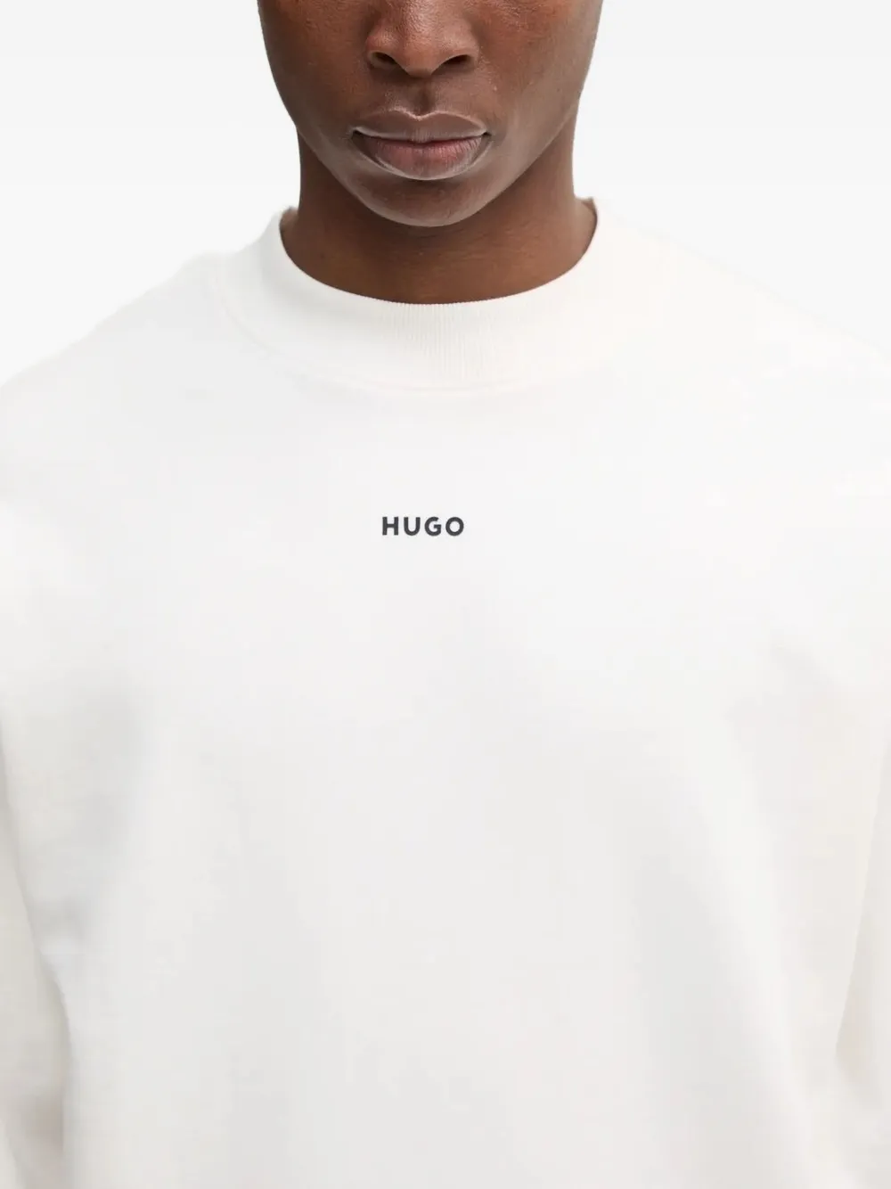 HUGO Trui met geborduurd logo en ronde hals Wit
