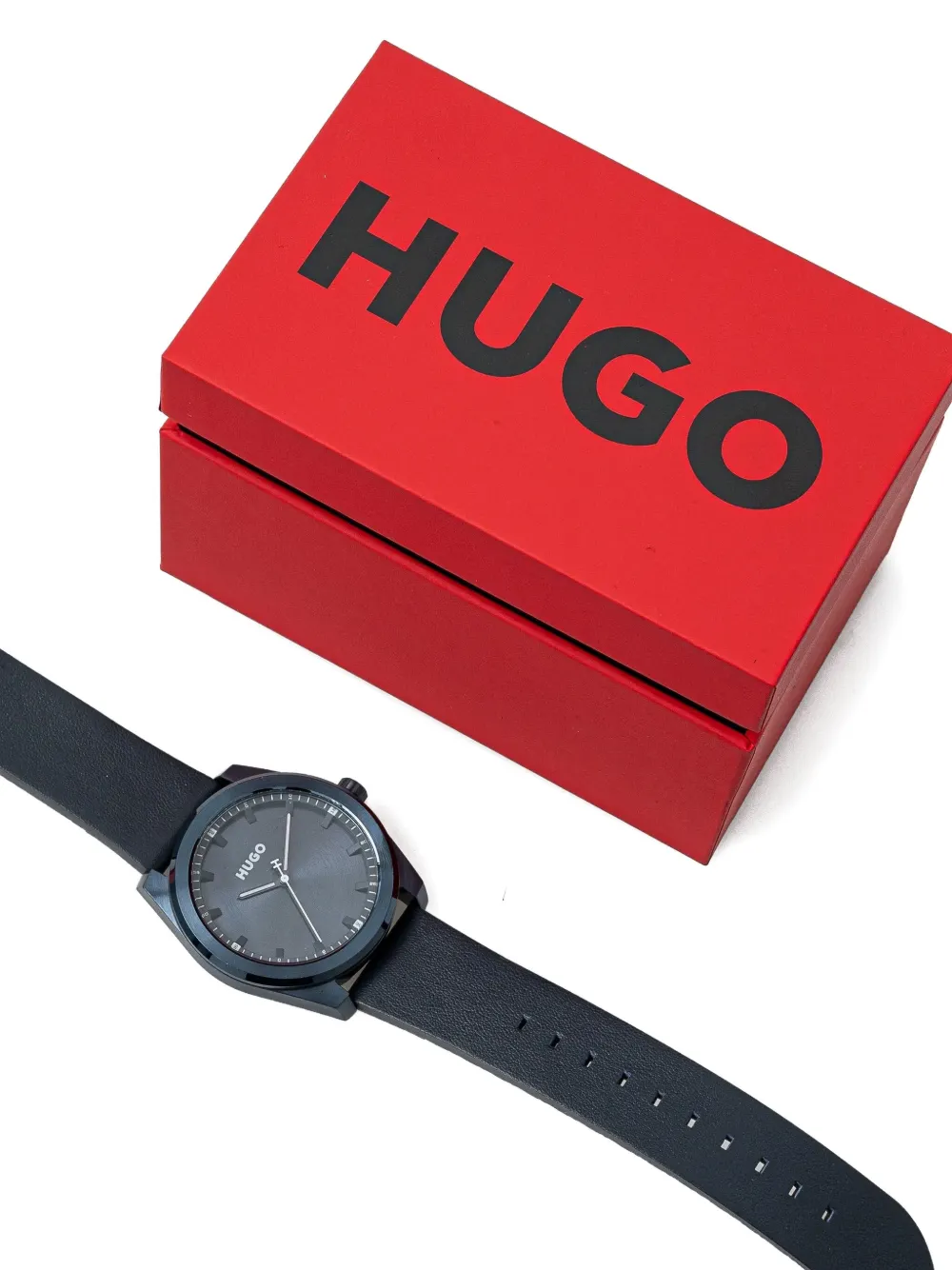 Hugo Boss Leather-strap 42mm In Blue