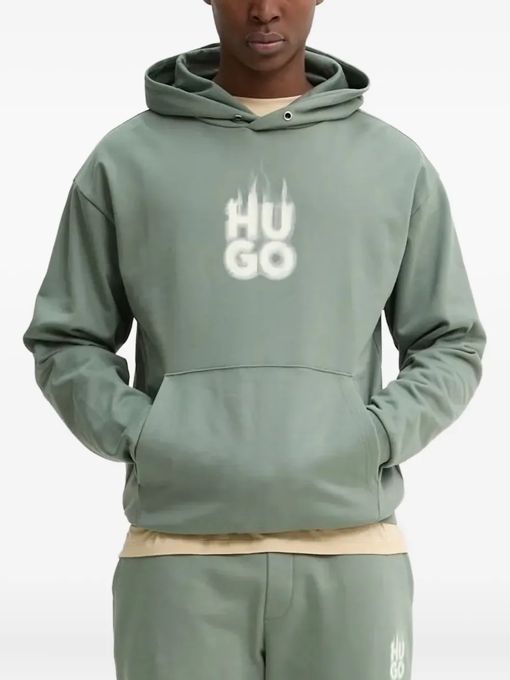 HUGO Hoodie met vlammenprint Groen