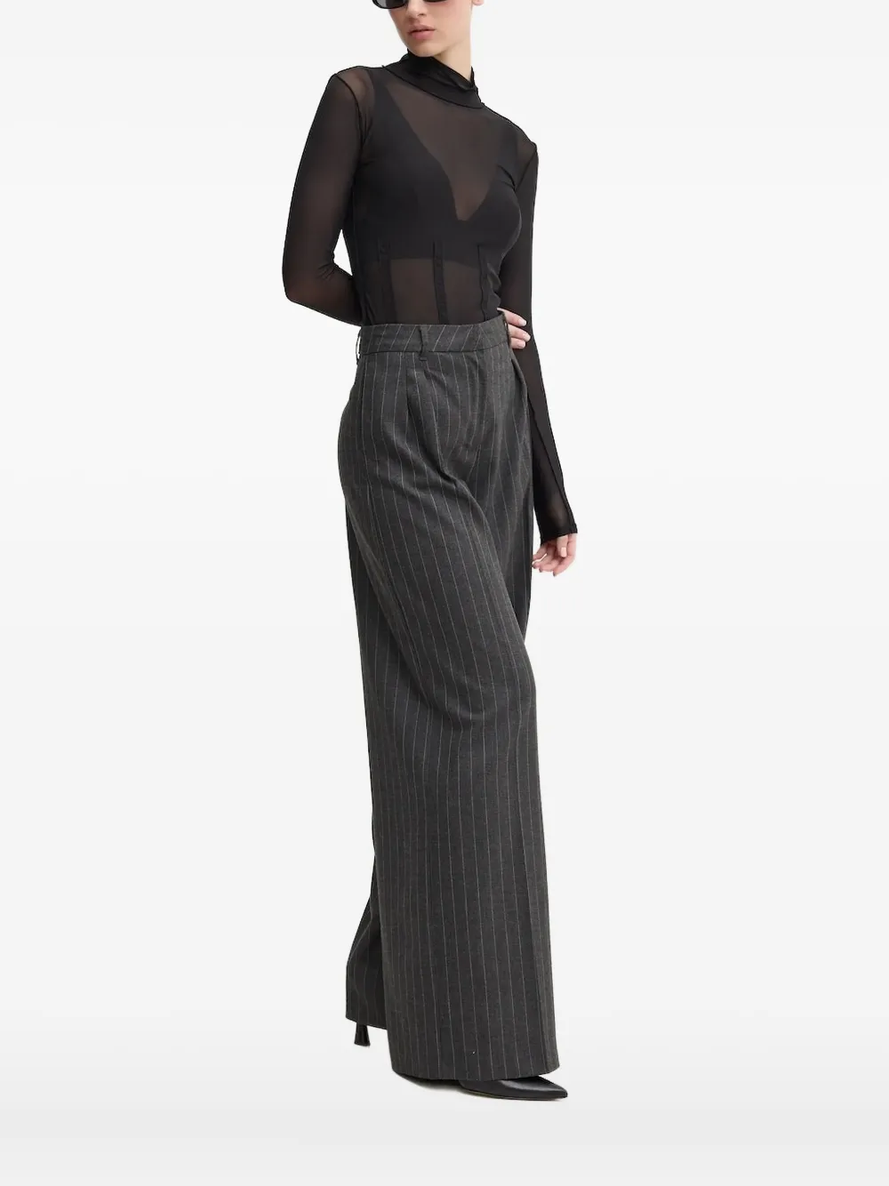 Hugo Boss High-neck Semi-sheer Blouse In Black