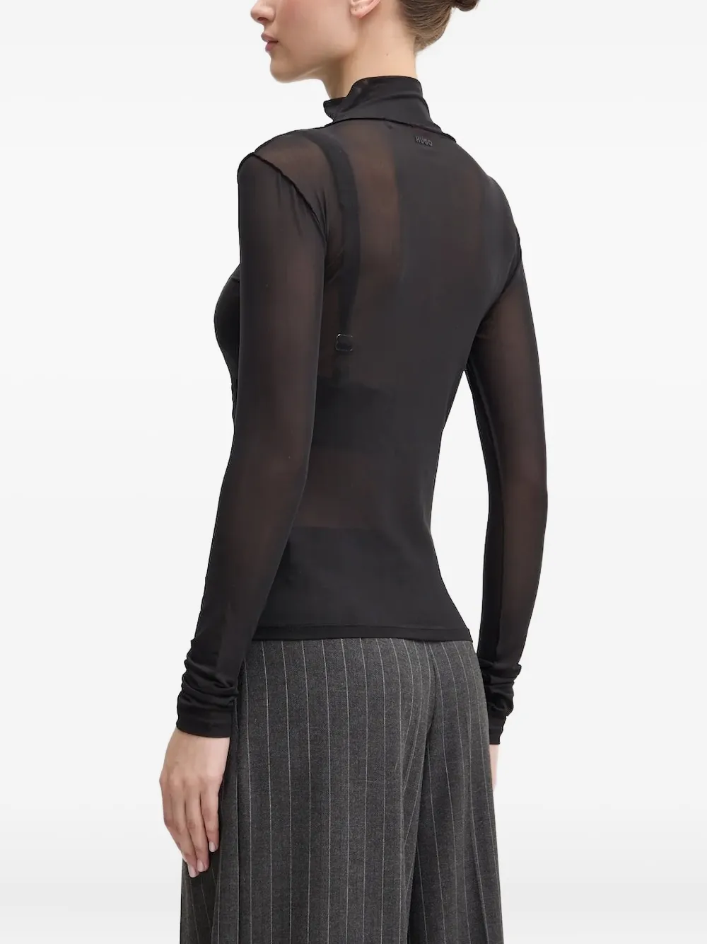 Hugo Boss High-neck Semi-sheer Blouse In Black