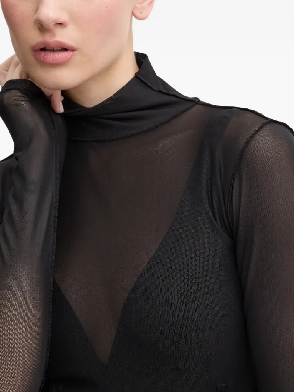 Hugo Boss High-neck Semi-sheer Blouse In Black