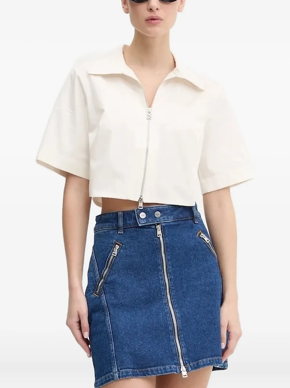 HUGO Cropped blouse met rits Beige