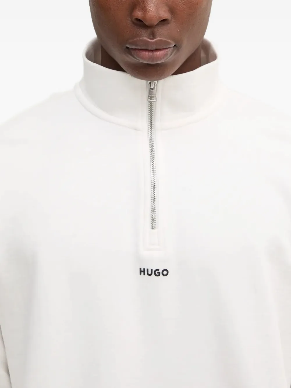 Hugo Boss Half-zip High-neck Sweatshirt In White