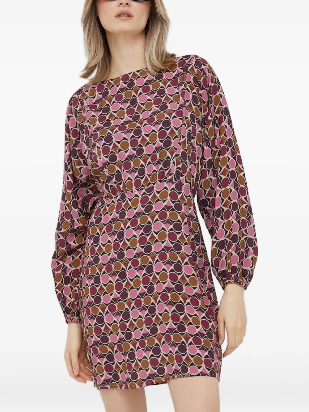 Sisley geometric-print long-sleeve mini dress | Pink | Image 1