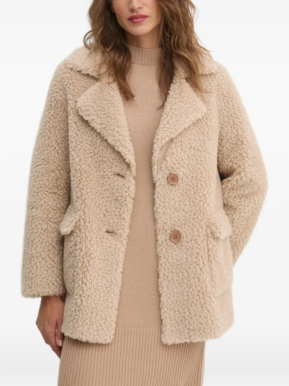 Sisley teddy-texture coat Beige