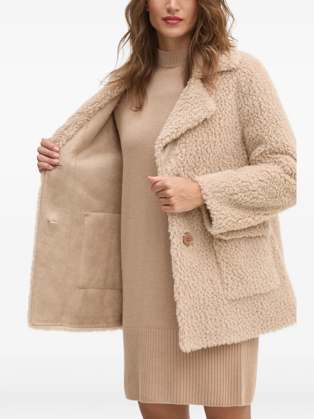 Sisley teddy-texture coat Beige
