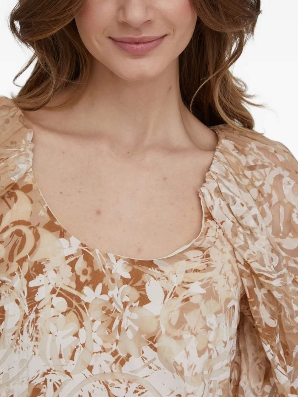 Sisley Mini-jurk met pofmouwen en bloemenprint Geel