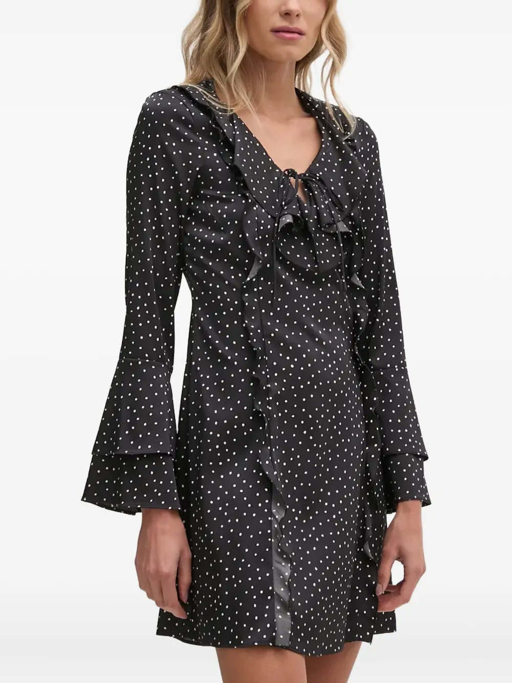 Sisley Paris Ruffled Polka-dot Mini Dress In Black